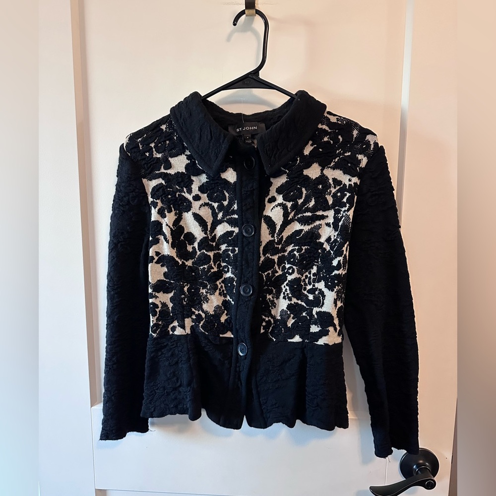 St. John Black and Cream Floral Blazer